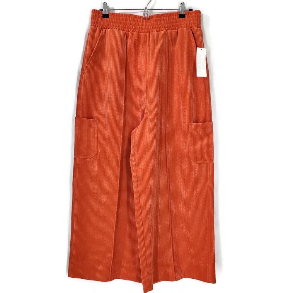 Urban Outfitters Womens Wide Leg Pants Terra Cotta High Rise Corduroy Size L NWT